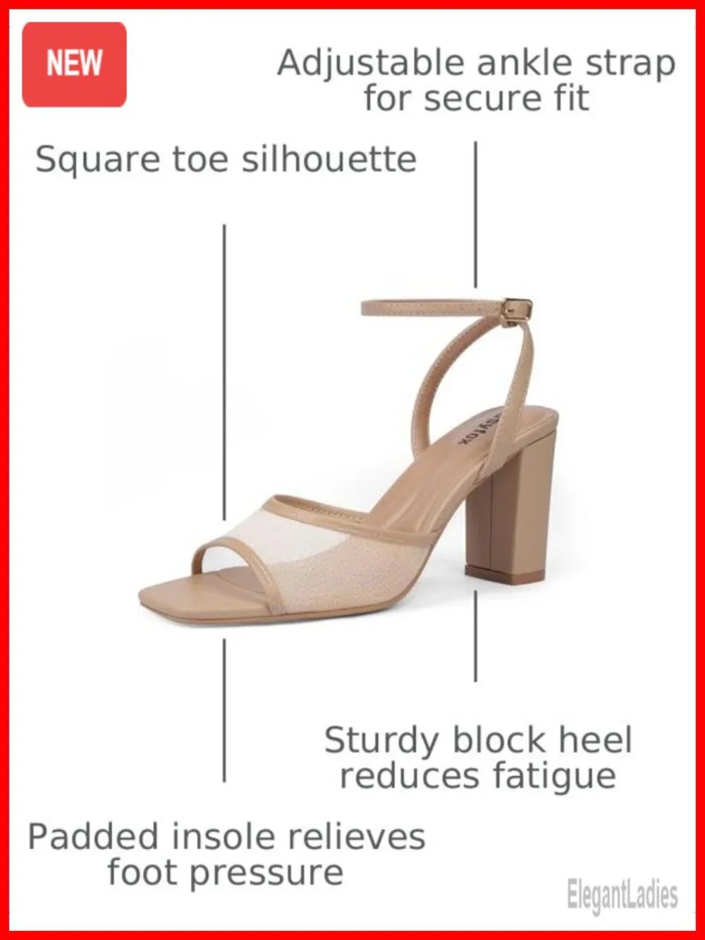 Women's Chunky Heeled Sandals Open Toe Ankle Strap Mesh Block Heel